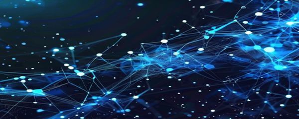 Abstract neural network visualisation in blue on dark background